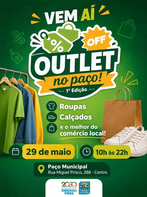 Outlet no Paço Ribeirão Pires 1ª edição 29 de maio de 2026 queima de estoque no Paço Municipal